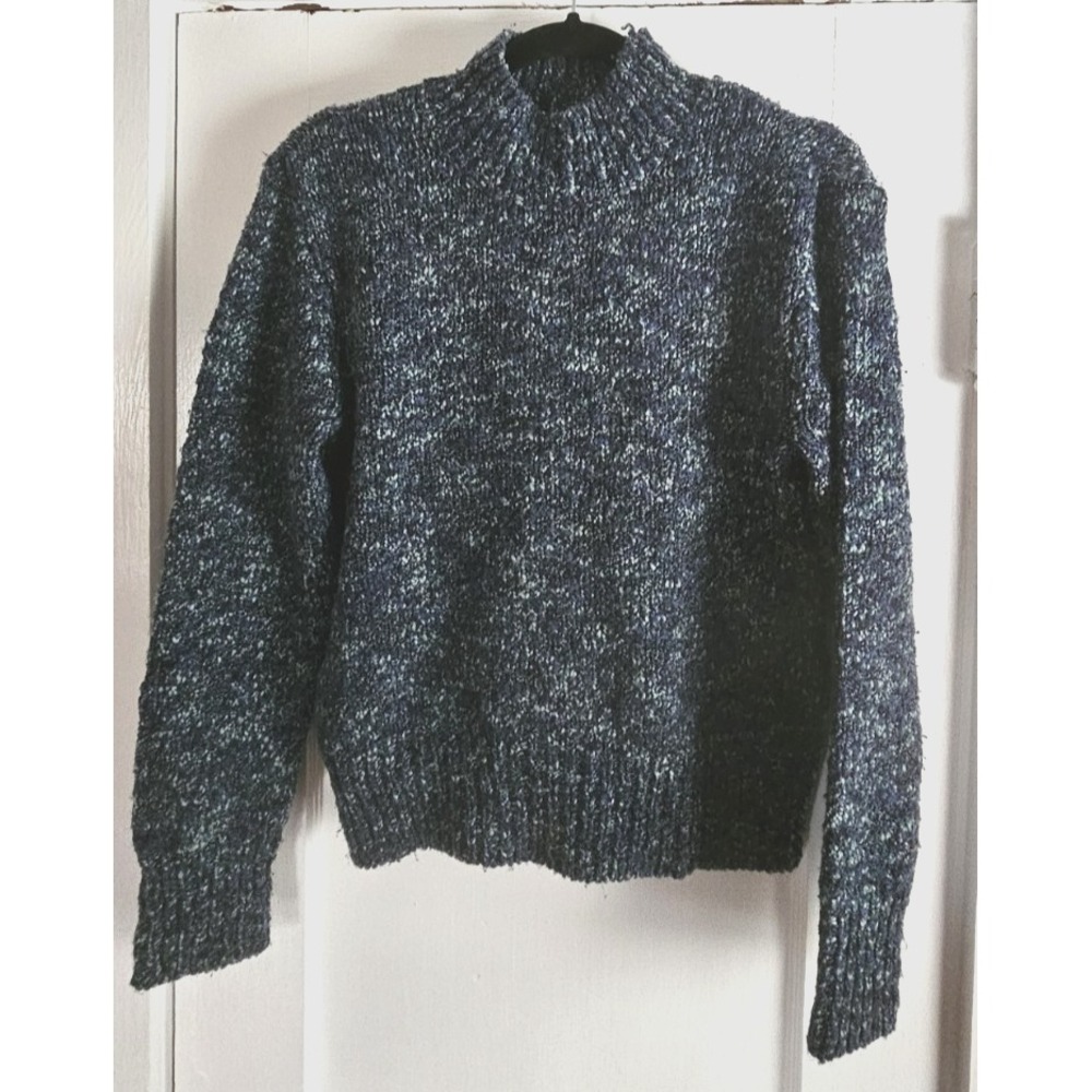 Vintage Talbots PETITES woman S wool blend sweater mock neck chunky blue